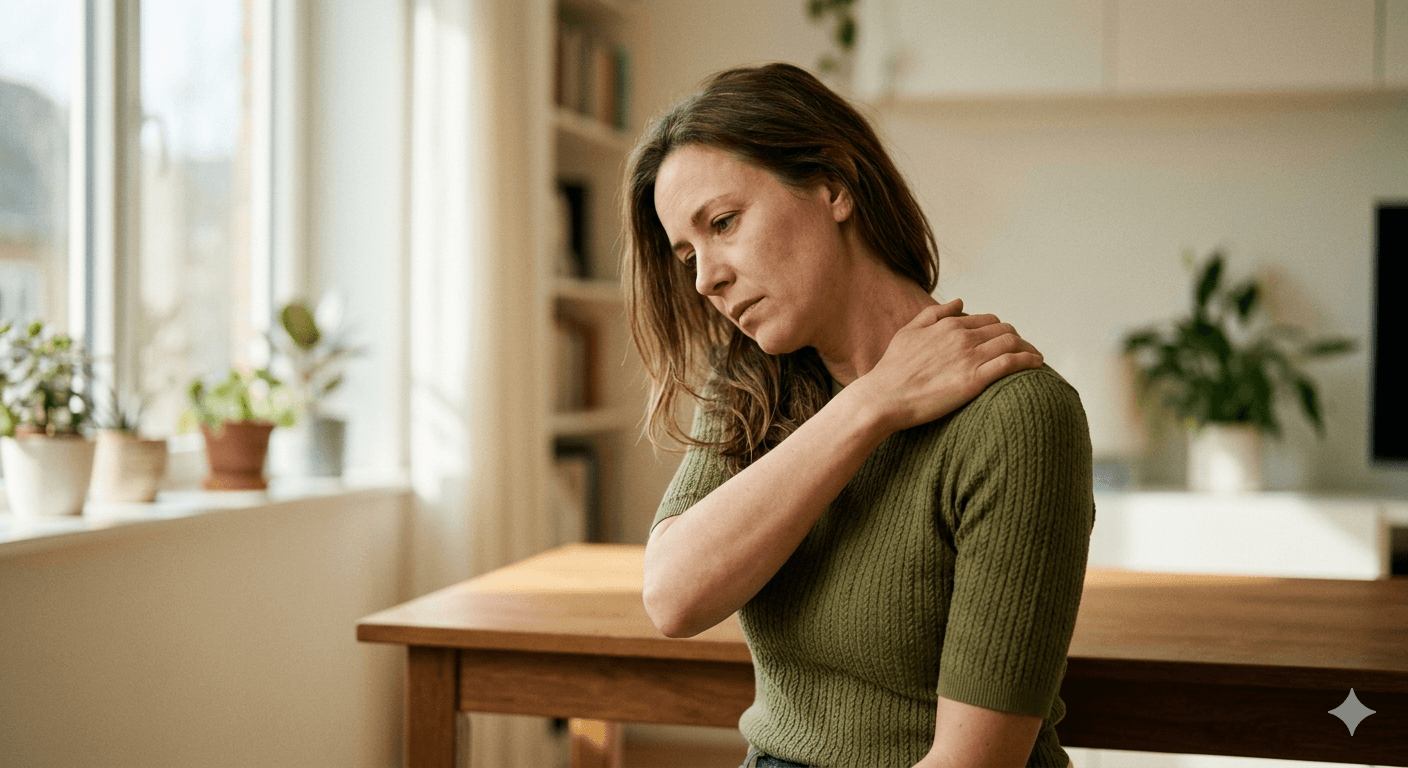 Person with upper back and shoulder pain